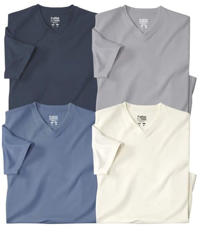 ATLAS FOR MEN - Set van 4 effen T-shirts met v-hals - Heren - Verkrijgbaar in grote maten - 4XL