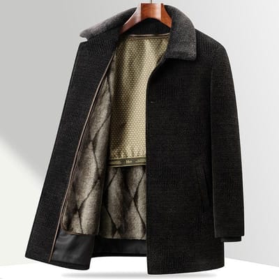 Manteau en chenille pour hommes d'âge moyen et âgés, Doublure en velours amovible, Manteau en laine épais de papa 3XL black