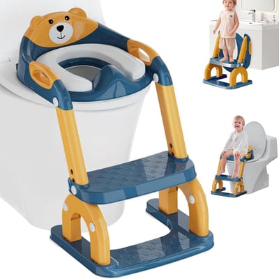 Opvouwbare Toiletverkleiner voor Kinderen met Trap - 2-in-1, Verstelbaar, Draagbaar, Geschikt voor V, U, O Toiletten - Blauw-Geel