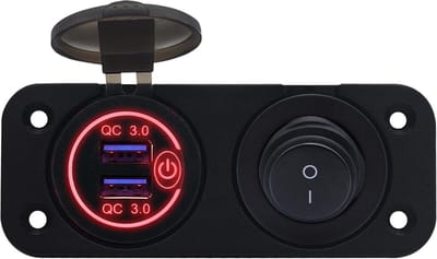 ProRide 12V USB Autolader 2 Poorten Inbouw met Schakelaar - QC3.0 - PUSB1QC-R - Tweevoudig inbouw paneel - Rood