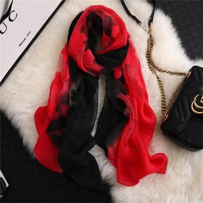 Mode Femmes Fleurs Découpées Dentelle Creuse Dégradé Foulard en Soie Châles et Écharpes de Printemps Serviette Femme Foulards de Plage red