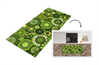 Keukenloper - Loper keuken - Bloemen - Groen - Patroon - 120x50 cm - Keukenloper vinyl