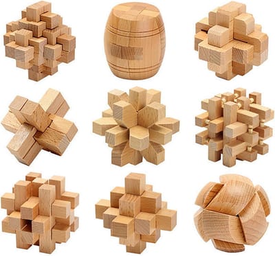 Houten Puzzels Set van 9 Stuks - Educatief 3D Speelgoed voor Kinderen en Volwassenen