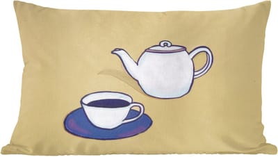 Sierkussens - Kussentjes Woonkamer - 60x40 cm - Theepot - Kopje - Beige - Illustratie