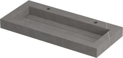 INK Pitch wastafel in keramische slab centraal met drain en front en side skirts met ,2 kraangaten, 100x45x9cm, armani grey mat