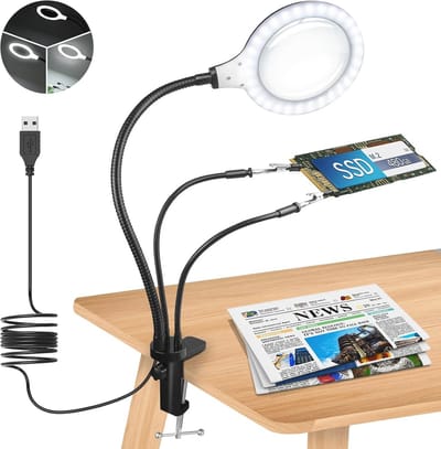 Vergrootglas met verlichting en standaard voor knutselen en solderen - 5x vergroting, 30 dimbare LED lampen