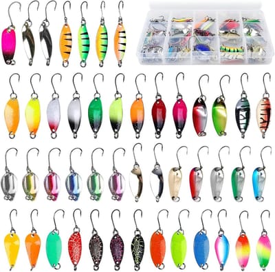 46-delige Forelvissen Set met Lepels, Indicatoren, Enkelhaken en Opbergtas - Perfect voor Snoek, Baars en Zander