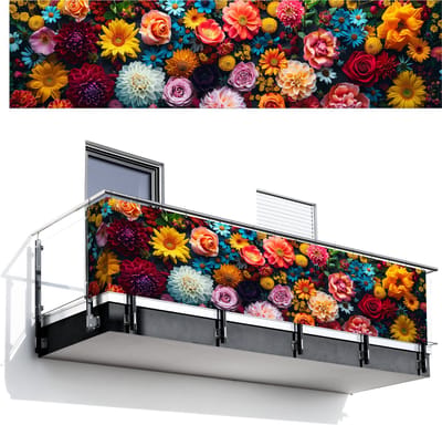 Balkonscherm 500x120 cm - Balkonposter Bloemen - Planten - Kleurrijk - Balkon scherm decoratie - Balkonschermen - Balkondoek zonnescherm