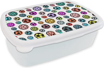 Broodtrommel Wit - Lunchbox - Brooddoos - Patronen - Voetbal - Sport - Jongens - Kinderen - Kids - 18x12x6 cm - Volwassenen
