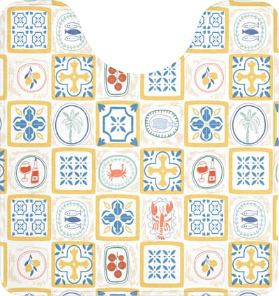 WC mat met uitsparing 55x60 cm - Antislip - Tegels - Patroon - Zomer - Geel - Toiletmat met uitsnijding - Vloermat - Douchemat - Toilet tapijt - Toiletmatten