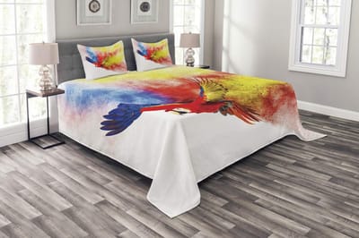 ABAKUHAUS Papegaai Sprei – 220x220 cm – 2 kussenhoezen – Multicolor