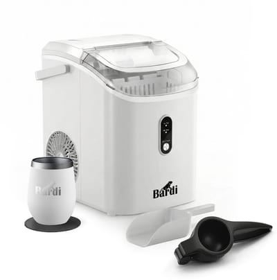 Bardi 1.1L - Nugget IJsblokjesmachine Rond - Crushed Ice Maker met IJsschep - 15kg/24 uur - Ijsblokjesmaker - Met Lux Thermosbeker - WIT - Citruspers Zwart