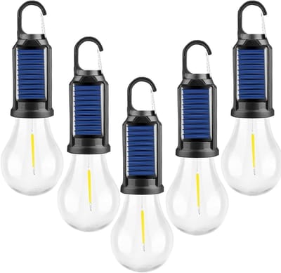 Set van 5 Oplaadbare LED Solar Tentlampen - Draagbare Campingverlichting met 3 Verlichtingsstanden, Ideaal voor Kamperen, Wandelen en Noodverlichting