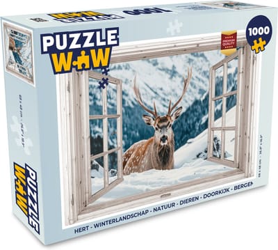 Puzzel Hert - Winterlandschap - Natuur - Dieren - Doorkijk - Bergen - Legpuzzel - Puzzel 1000 stukjes volwassenen