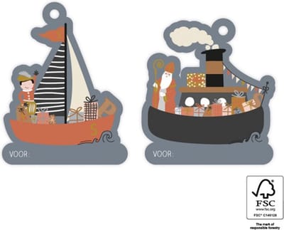 Sinterklaas Label 2 assorti - 10 stuks – Voor: - Blauw / Grijs – Stoomboot - Naamkaartjes / Naam labels / Naamlabels | Sint en Piet – Pakjesavond - 5 december – Labelkaartje – Etiket – Cadeau – Gift - Feestdagen
