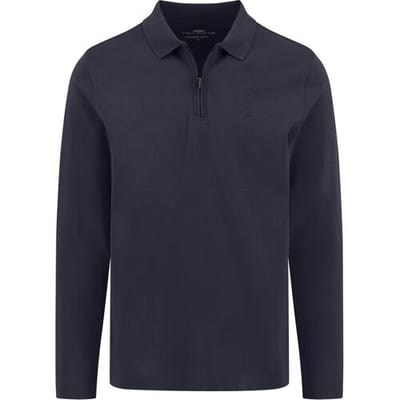Fynch-Hatton Polo Zip Collar Long Sleeve Interlock Cotton Navy / male