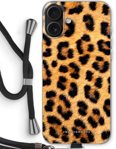 Case Company® - Hoesje met koord geschikt voor iPhone 16 Plus hoesje met Koord - Luipaard - Telefoonhoesje met Zwart Koord - Bescherming aan alle Kanten en Over de Schermrand