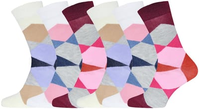 Geblokte sokken | Diverse kleuren | Katoen | Merk: Gianvaglia | Maat: 35-38/ 39-42 | Dames | 6 Paar