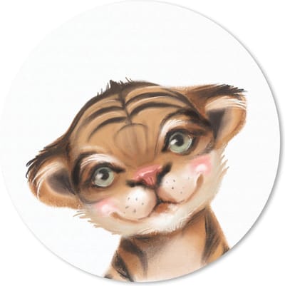 Muismat rond 20x20 cm - Mousepad Tijger - Kinderen - Wit - Ronde muismatten