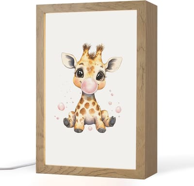 Nachtlampje 20x30 cm - Kinder lampje - Giraffe - Roze - Kauwgom - Tafellamp kinderkamer - Slaapkamer lamp - Bedlamp kinderen - Kinderlampje stopcontact - Wandlamp babykamer - Nachtlampjes