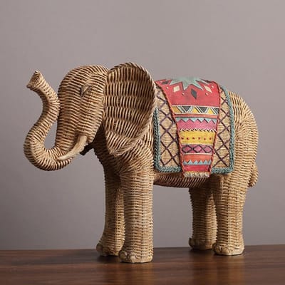 Rotan Patroon Olifant TV-meubel Ornamenten Woonkamer Wijnkast Entree Hars Ambacht Decoratie Decoratie Decoratie voor Huis S.