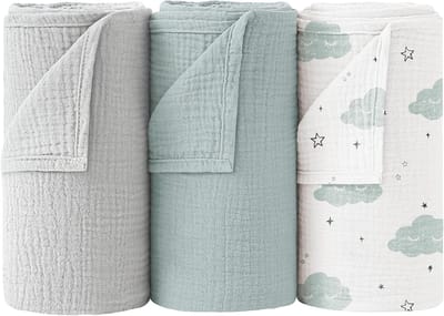 Ademende Mousseline Inbakerdoek voor Baby's - 100% Katoen, 3 Stuks, 96 x 102 cm