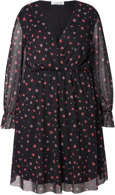 MIAMODA - Dames - Jurk A-lijn mesh met all-over print lange mouwen - Zwart - Maat 50