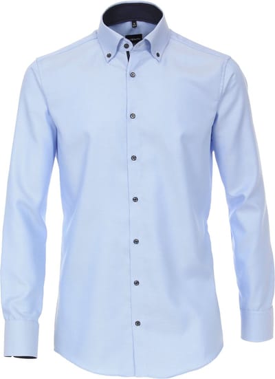 VENTI modern fit overhemd - dobby - blauw - Strijkvriendelijk - Boordmaat: 37