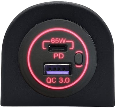 ProRide 12-24V USB/USB C Autolader 2 Poorten Opbouw - 65W QC3.0 - Snellader - Enkelvoudig Paneel - Rood