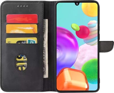 Geschikt voor Samsung Galaxy A41 Telefoonhoesje Kunstleer met Magnetisch lipje en Pasjeshouder Book Case met Klepje - Zwart - Smartphonica geschikt voor Samsung Galaxy A41