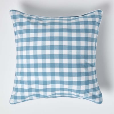 Homescapes blauw geruite kussenhoes 60 x 60 cm gemaakt van 100% katoen