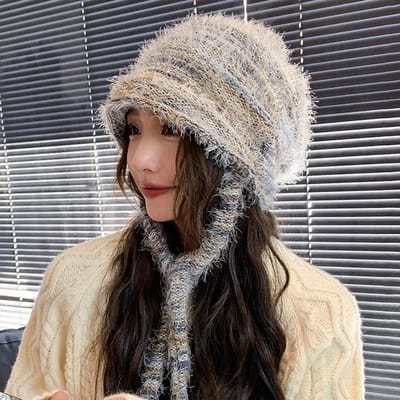Grote Kop Wol Vacht Hoed voor Vrouwen Lui Gevoel Herfst en Winter Koreaanse Stijl Gezicht Klein Mode Verdikt Warm Gebreide Hoed gray