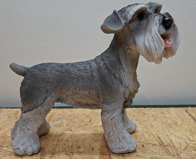 Schnauzer Beeld – Levensechte Staande Hond – 28 cm – Luxe Handgeschilderd Dierenbeeld voor Binnen en Buiten - Polystone