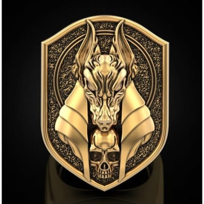 Hoyon Creatieve Oude Egyptische Mythologie Grim Reaper Anubis Ring Retro Jakhals Hoofd Menselijk Lichaam Plated 18 k Goud Kleur heren 11 brown