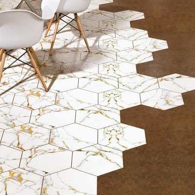 Antislip vloerstickers met beschermlaag - BARI HEXAGON MARBLE - 40x90cm - 10 zeshoekige stickers 20x18cm
