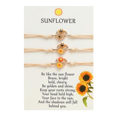 Vriendschapsarmbandjes voor 3 met Bloemen - Goudkleurig & Beige Bandjes - BFF Armband op Cadeau kaartje - Pax Amare