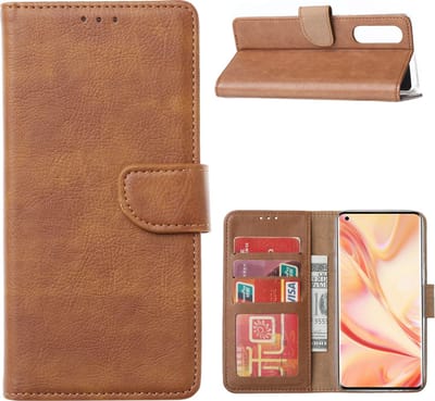 Hoesje Geschikt voor Oppo Reno 4 Lite / A73 / F17 Pro Hoesje met Pasjeshouder booktype case / wallet cover Bruin