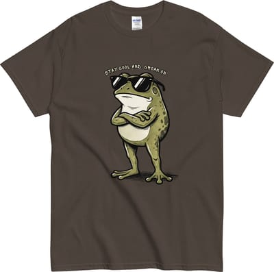 Koele Kikker T Shirt voor Heren en Dames - Positieve Grappige Tekst - Croak On And Stay Cool - Bruin - S