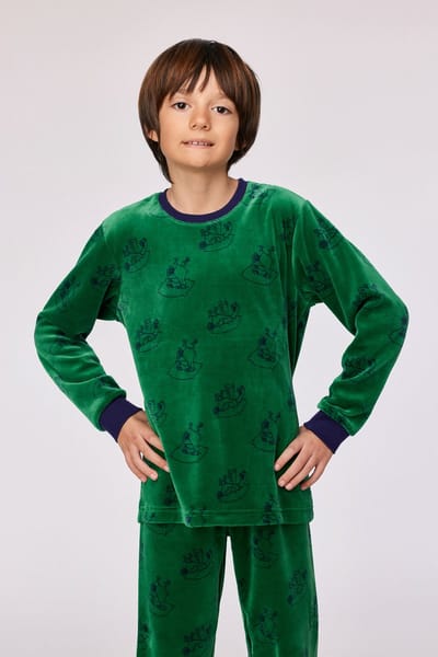 Woody Jongens-Heren pyjama groene duivenprint - maat XL
