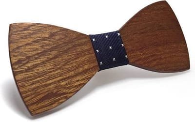 Joboly Stijlvolle Handgemaakte Vlinder Strik Vlinderdas - Walnoot Hout - Blauw Wit Kruisjes Patroon - Heren