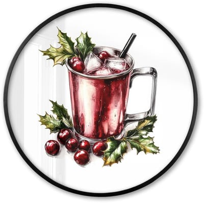 Poster in lijst Rond - Fotolijst 60x60 cm - Posters - Drank - Winter - Cocktail - Rood - Ronde posterlijst zwart - Decoratie - Wanddecoratie woonkamer - Muurdecoratie slaapkamer