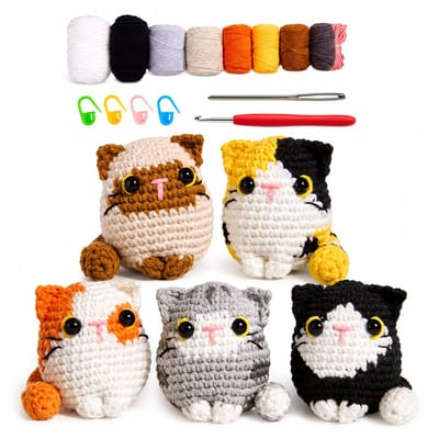 BOTC Haakpakket voor Beginners - Amigurumi Haakset - 5 Katten Haken - Complete DIY Haakset - 6-Delige Set