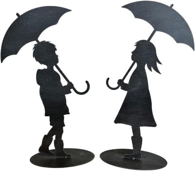 Metalen Kinderen - Tuinfiguren Set - Buiten Decoratie - Gemaakt in Duitsland - 40 cm Hoog - Grijs