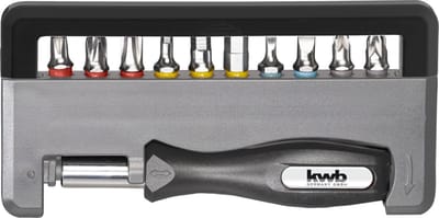 KWB bitset 12 delig - Pozidriv, Phillips, Inbus, Sleufkop + Bithouder - Industrial steel - 151030