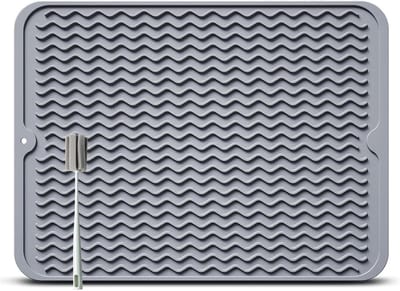 Opvouwbaar afdruiprek van siliconen met sponsborstel - rechthoekig antislip design - BPA-vrij - 50 x 40 cm