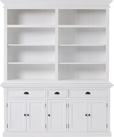 Halifax wandkast met 6 legplanken, 5 deuren en 3 laden, wit.