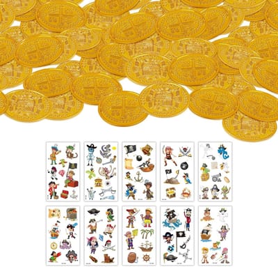 100 Stuks Gouden Munten voor Piraten Schatjacht - Speelgeld met Piratenmotief voor Avontuurlijke Spelletjes en Educatieve Activiteiten