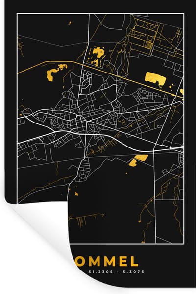 Muurstickers - Sticker Folie - Stadskaart - Plattegrond - Goud - Lommel - Kaart - 20x30 cm - Plakfolie - Muurstickers Kinderkamer - Zelfklevend Behang - Zelfklevend behangpapier - Stickerfolie