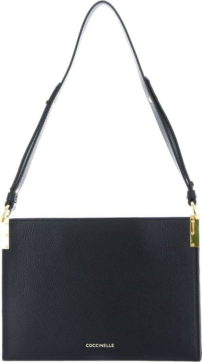 COCCINELLE Leren Schoudertas Delices Canvas Flat Shoulder Bag Natural / Noir Zwart Veelkleurig