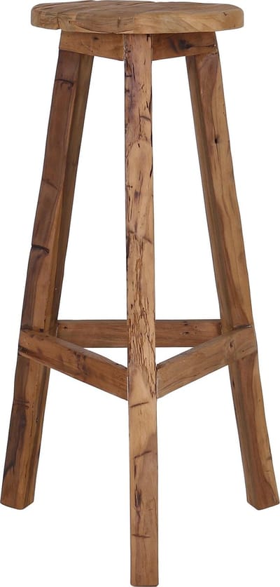 Tall Men Standing Vintage teakhouten Barkruk - 3 poten - rond ; Ø30 x H:76 cm - Stijlvol en Uniek